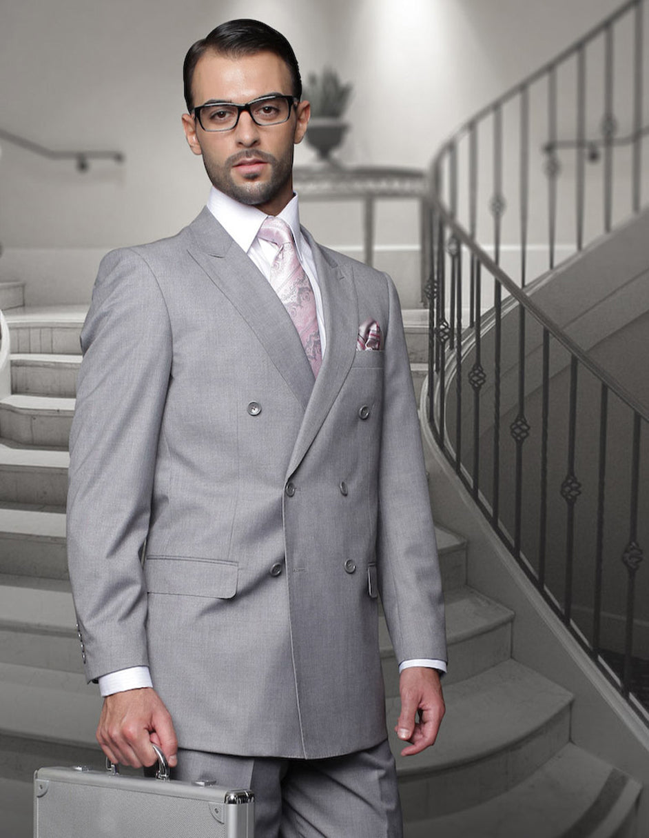 Classic Grey Wool Double Breasted Suit