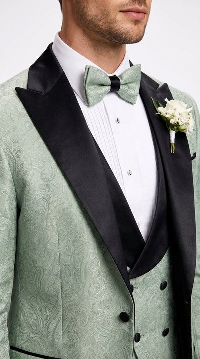 Menβs Sage Green Wedding Tuxedo with Black Shawl Lapel β 3 Piece Groom Prom Suit Mintish Color