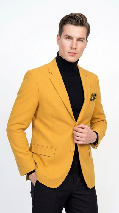 Menβs Mustard Gold Blazer, Fashion Sport Coat Wedding Party Church Dress Jacket