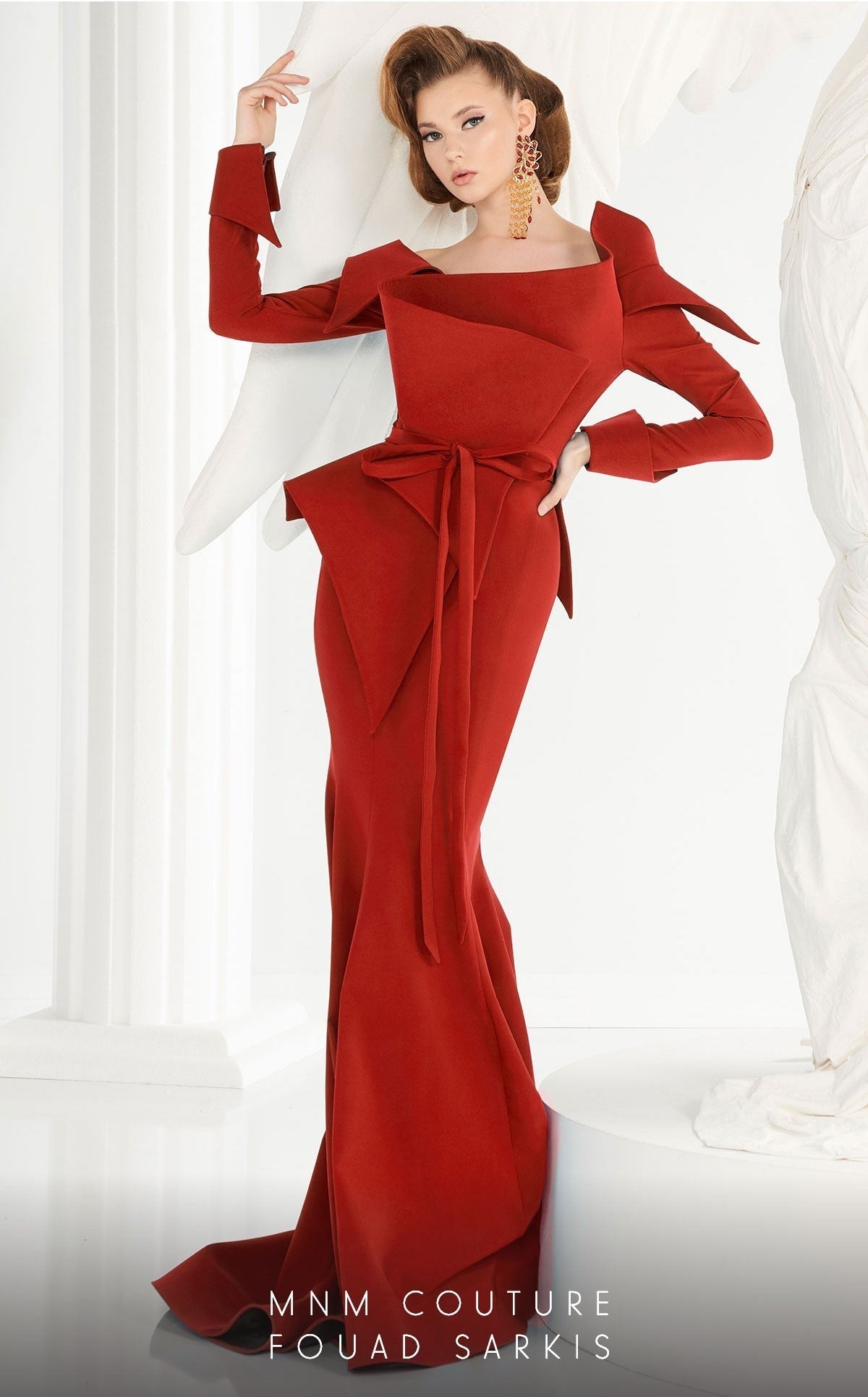 Fouad Sarkis 2540 Off-Shoulder Origami Fishtail Gown by MNM Couture