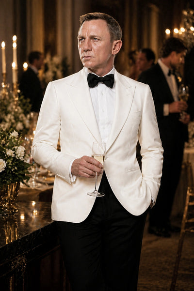 Menβs Pure White Dinner Jacket Blazer β James Bond Style Formal Tuxedo Blazer for Wedding, Black Tie & Evening Wear