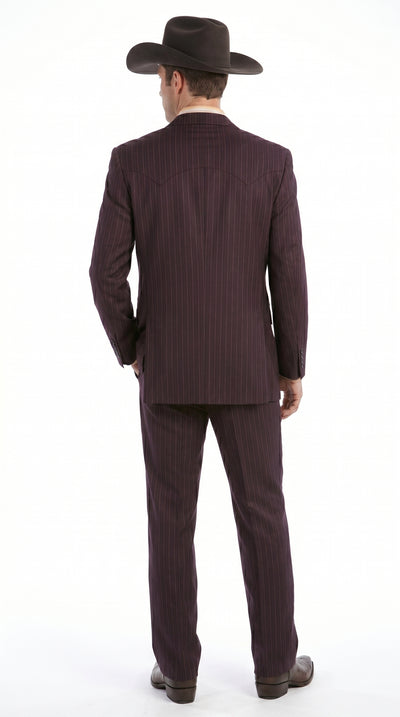 Menβs Brownish Black Pinstripe Western Suit, Cowboy Formal Wedding Ranch Dress Suit Set Slim Fitted
