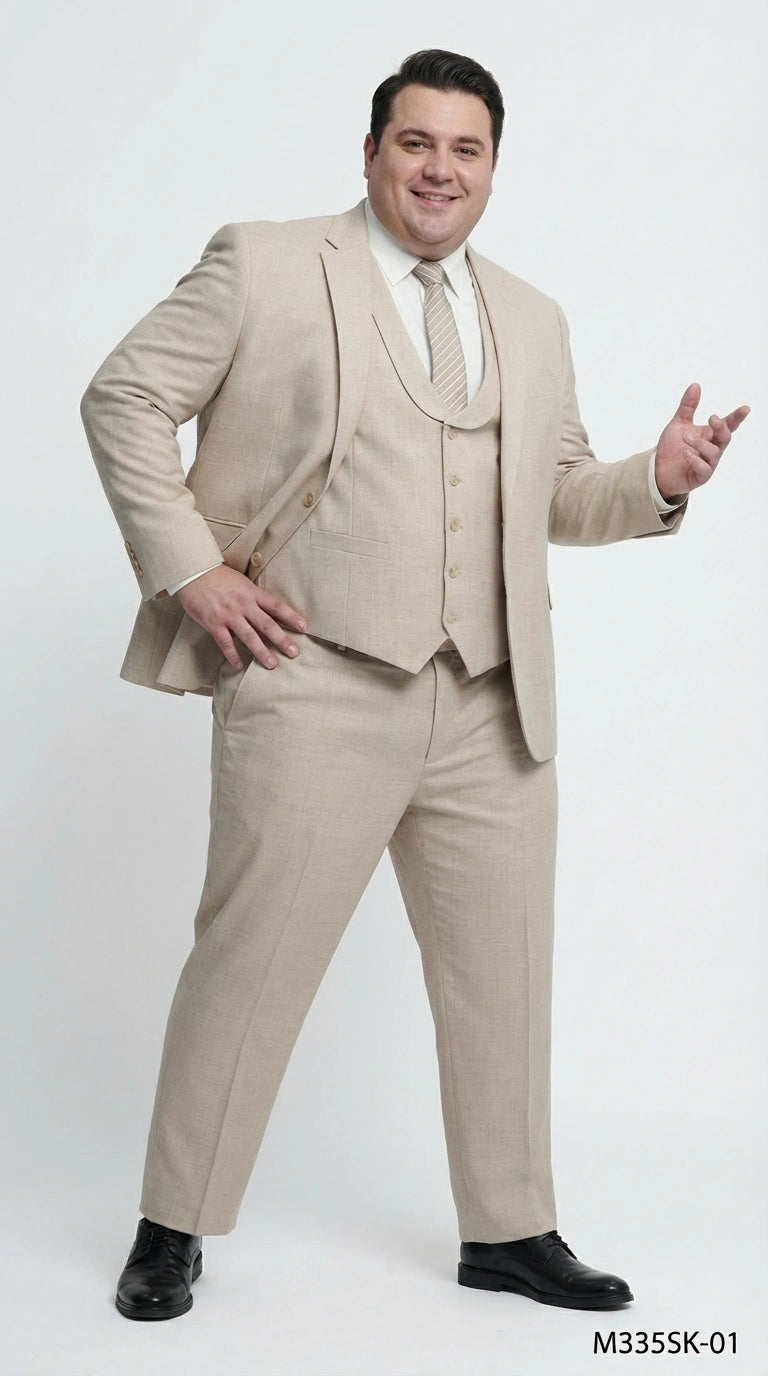 Mens Sand Beige 3 Piece Suit – Double breasted Vest Formal Suit Set and Dress Pants in Champaign Natural Summer Color