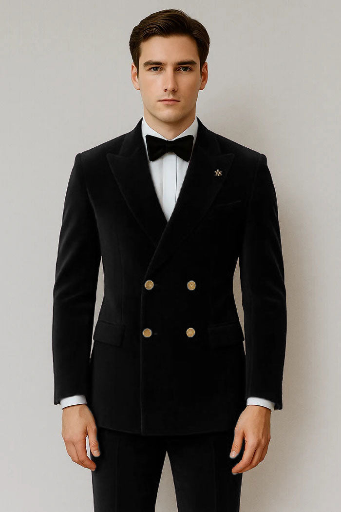 Mens Velvet Suit - Slim Fit Double Breasted Suit Blazer and Pants - Green