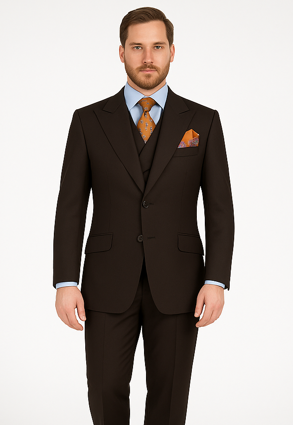 1920's 1930's Vintage Suit - Peak Lapel Brown Suit - Vested Suit - Peak Lapel Double Breasted Suit - Classic Fit Pleated Pants - 100% Wool