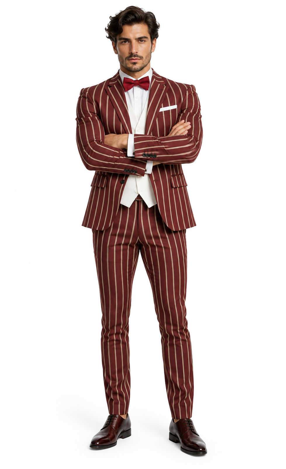 1920s Mens Burgundy Pinstripe Gangster Suit