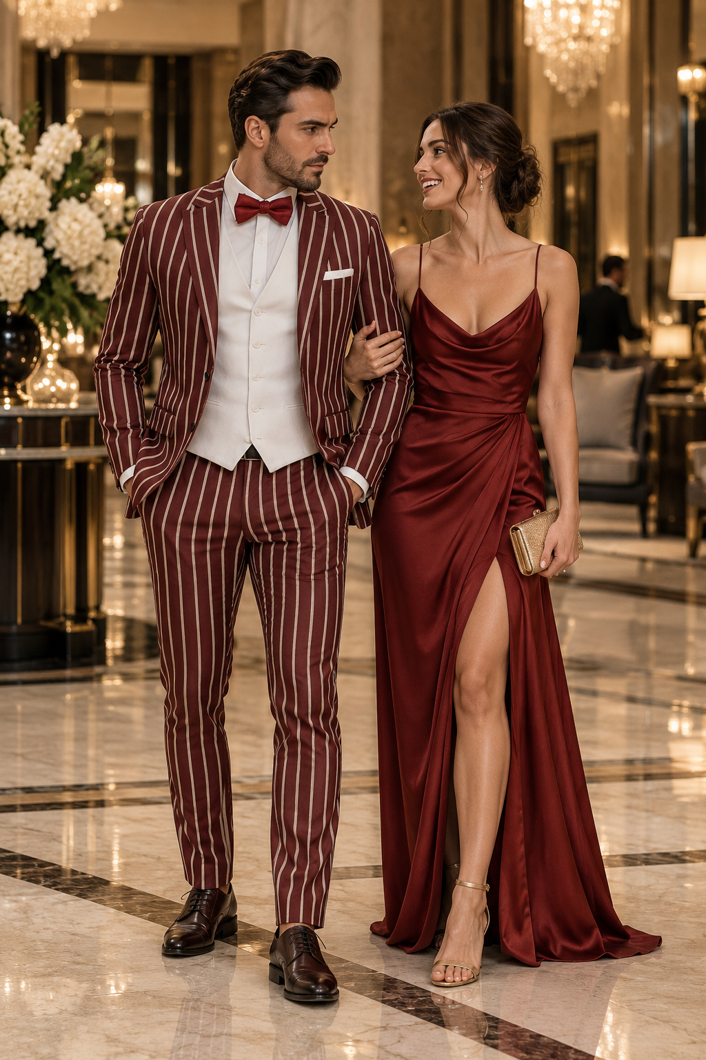 1920s Mens Burgundy Pinstripe Gangster Suit