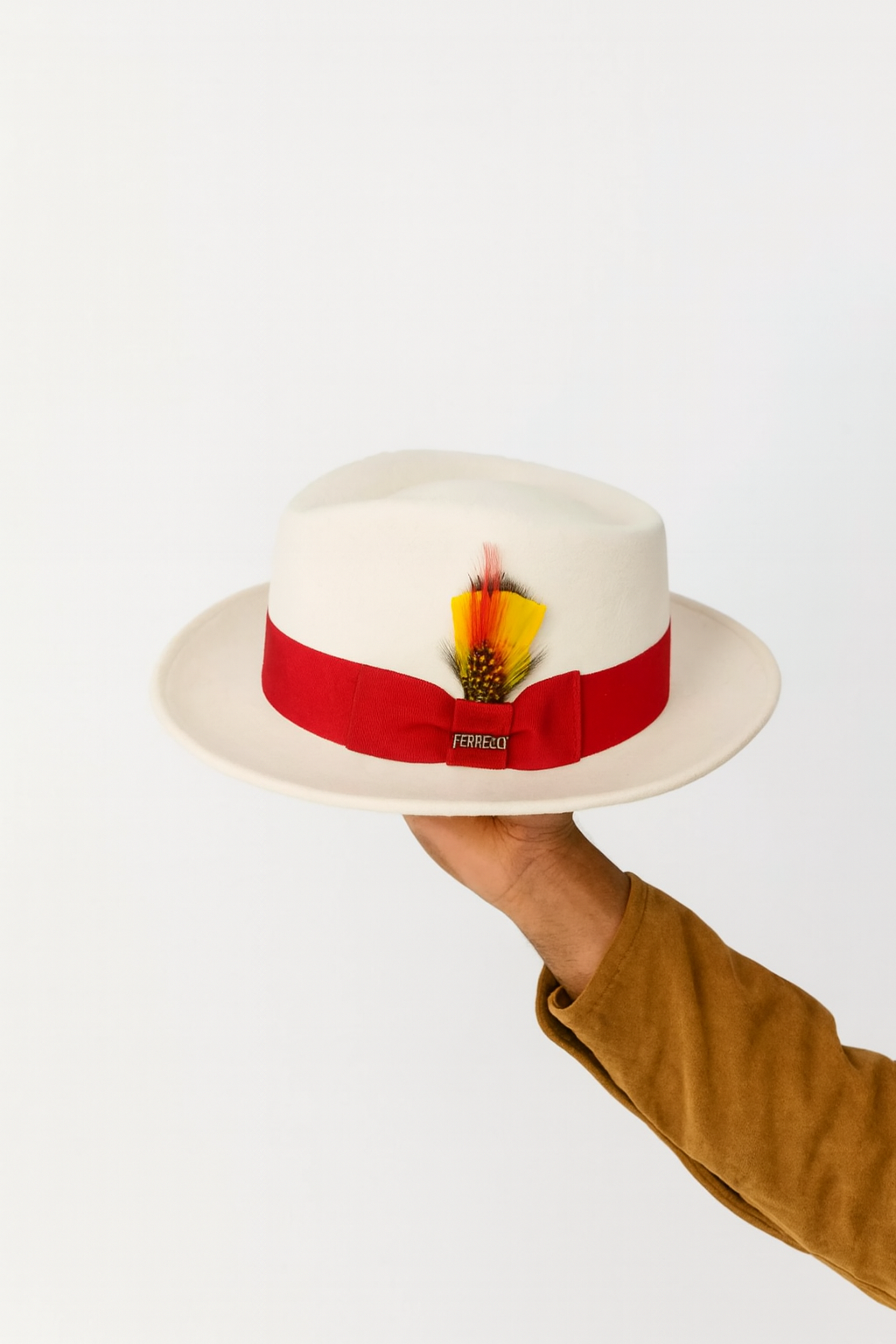 1920s White and Red Fedora – Men’s Classic Wool Dress Hat