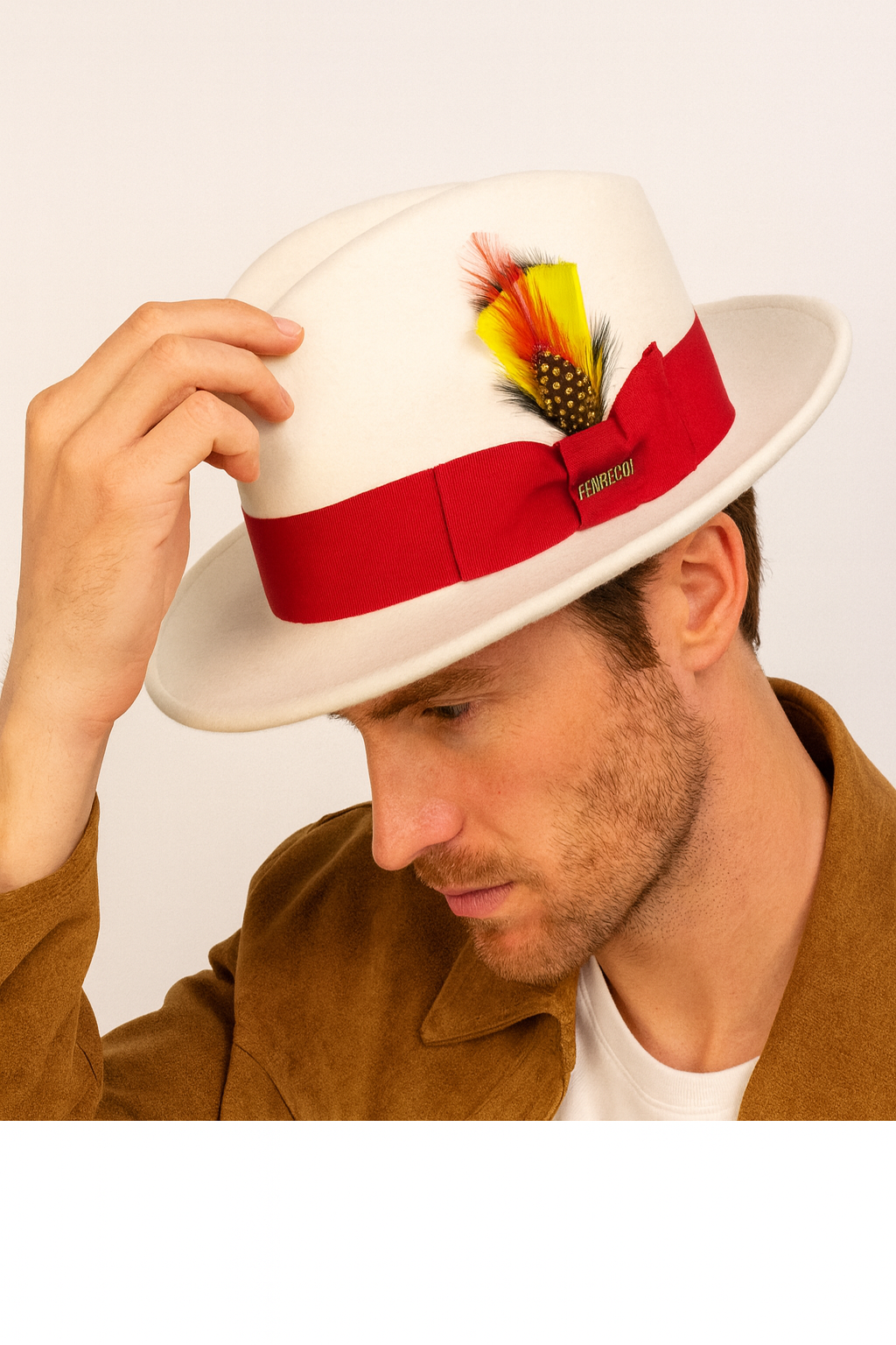 1920s White and Red Fedora – Men’s Classic Wool Dress Hat