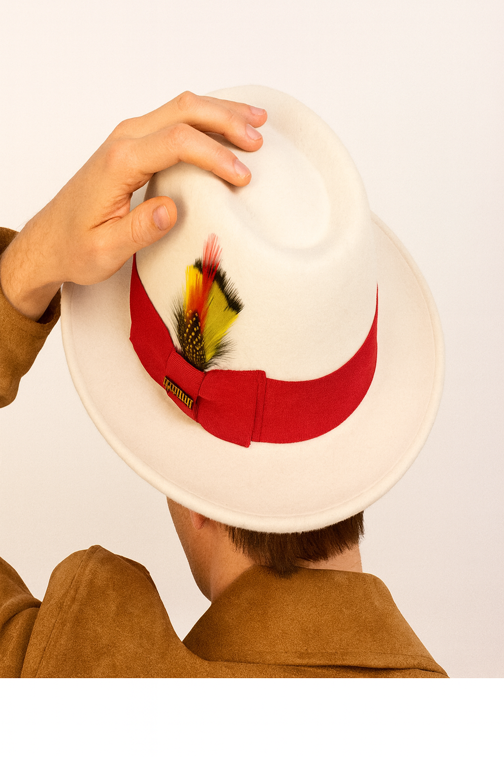 1920s White and Red Fedora – Men’s Classic Wool Dress Hat