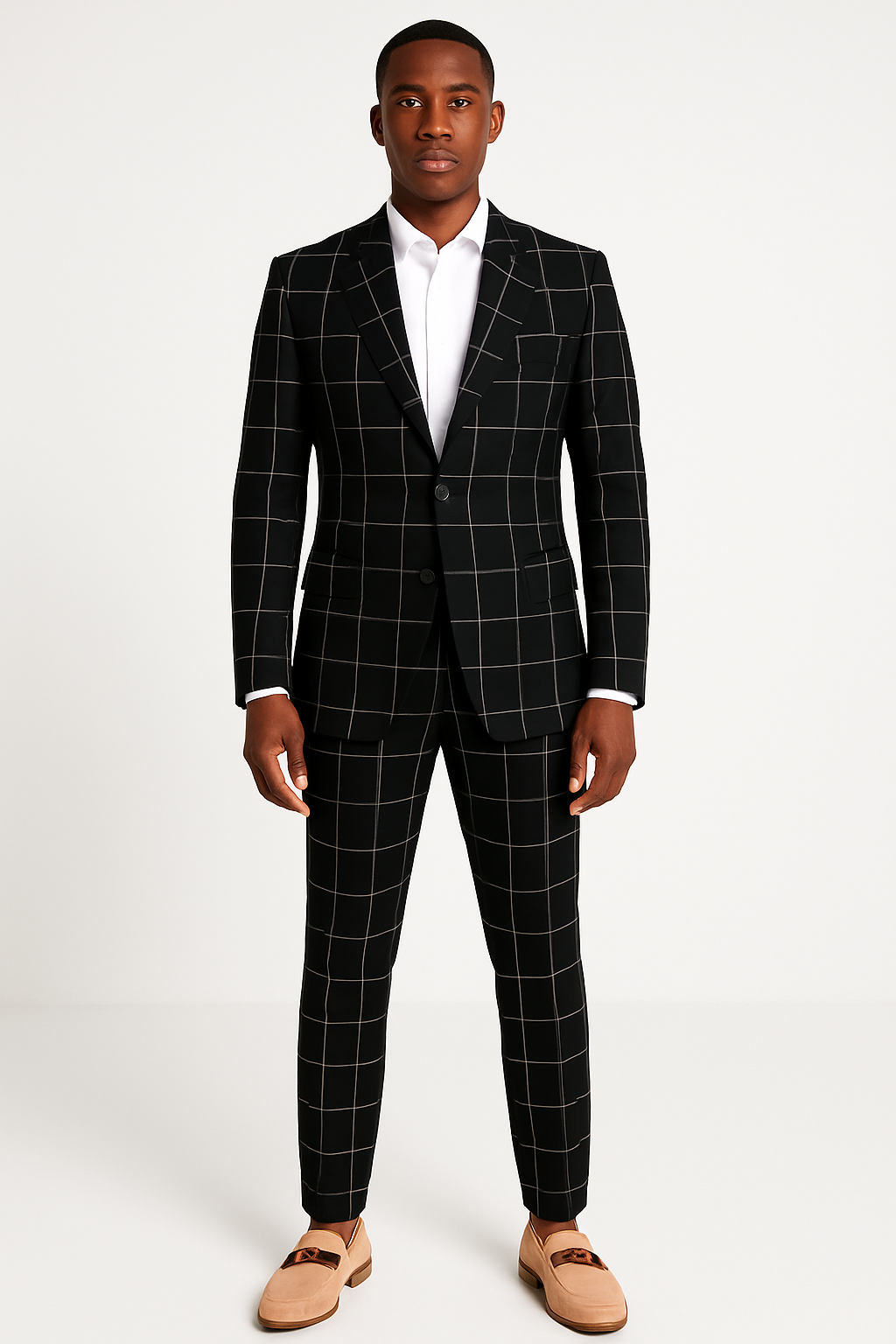Bold Gangster Plaid Suit - 1920s Mens Fashion Window Pane Suit - Black