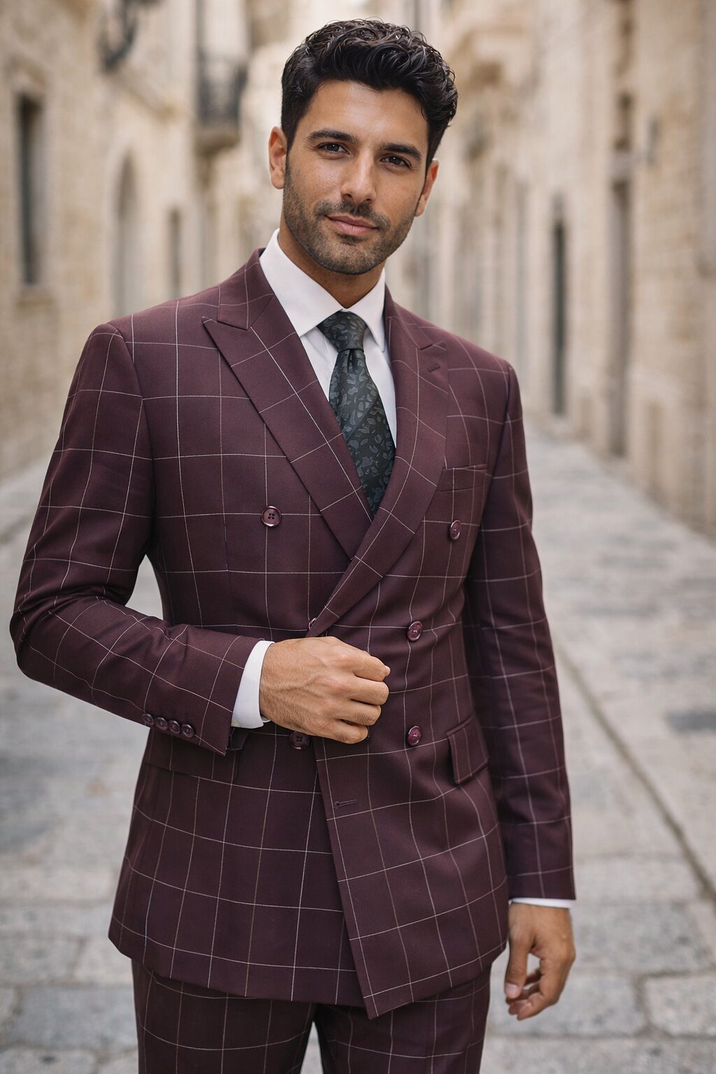 1920s Vested Gangster Plaid Suit with White Vest