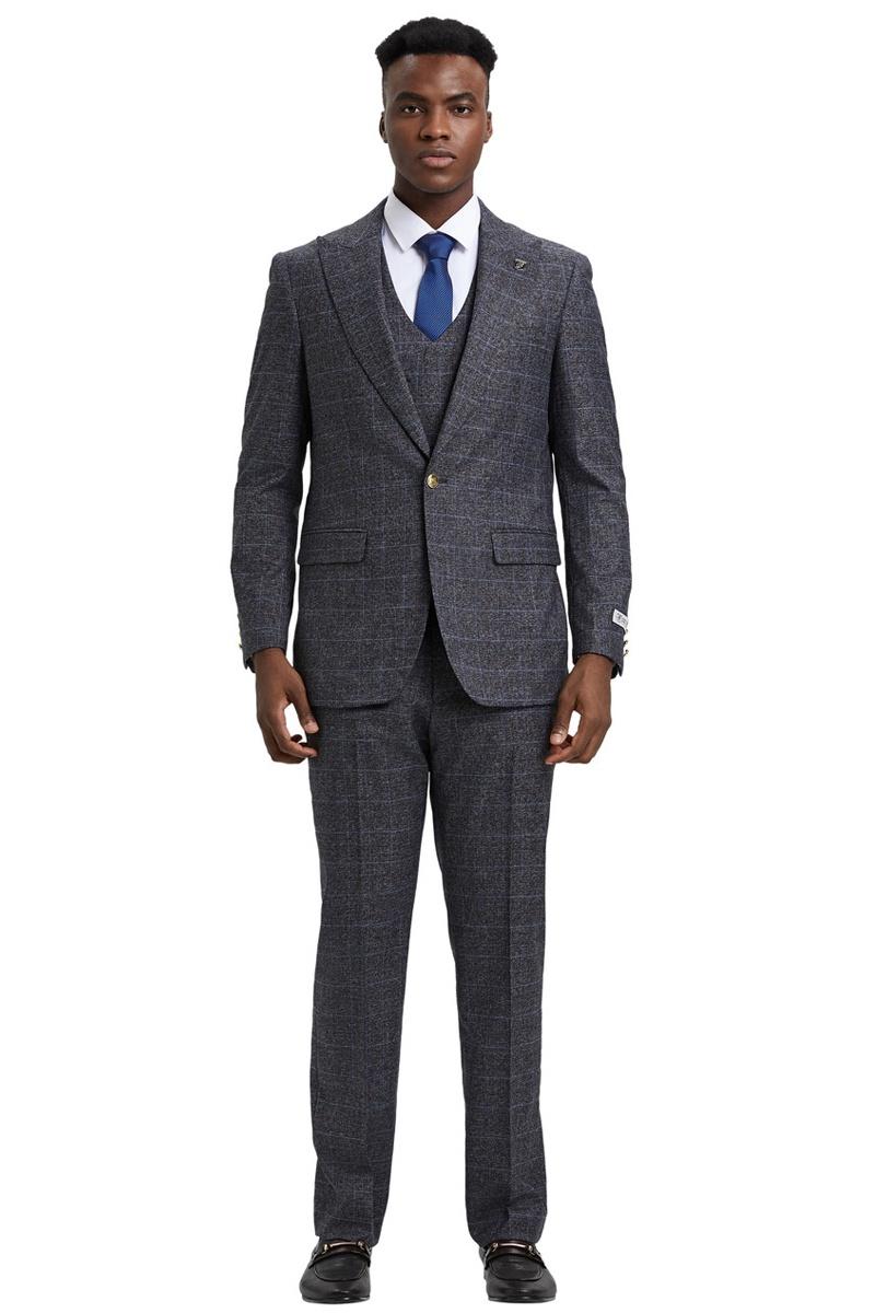 Stacy Adams Charcoal Windowpane Suit with Vest