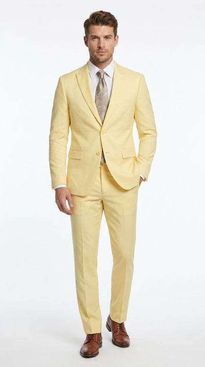 Menβs Pale Yellow 2 Piece Suit, Formal Dress Suit for Weddings, Prom, Parties, Summer Events, and Special Occasions By Vitali