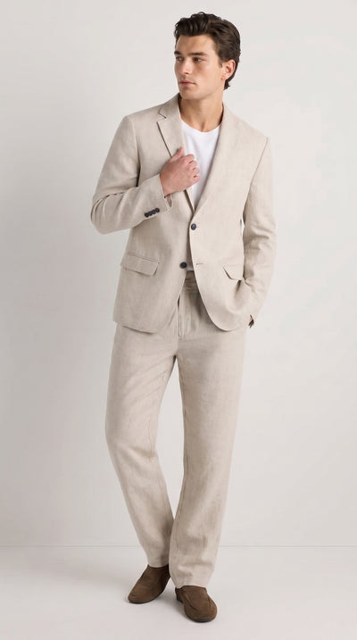 Menβs Informal Summer Suit, Light Beige Casual Linen Style Blazer and Pants Set