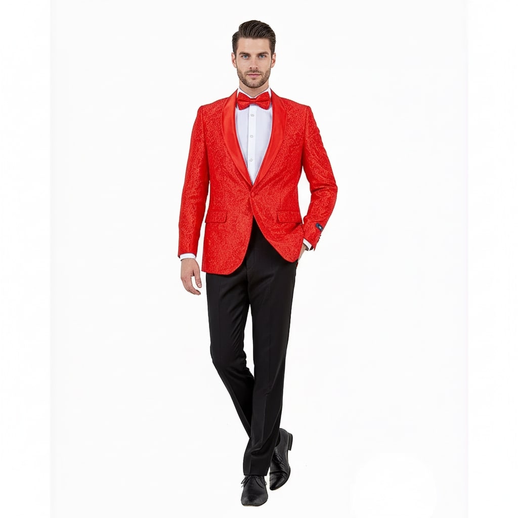 Big and Tall Red Paisley Tuxedo Blazer
