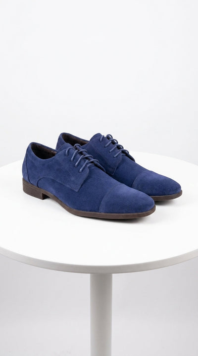 Menβs Navy Blue Suede Cap Toe Dress Shoes β Classic Lace Up Formal Wedding and Prom Shoes Velvet Fabric