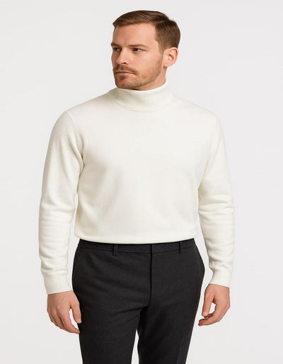Men's Ivory Turtleneck Sweater β Classic Slim Fit Knit Pullover for Winter Elegance - Cream