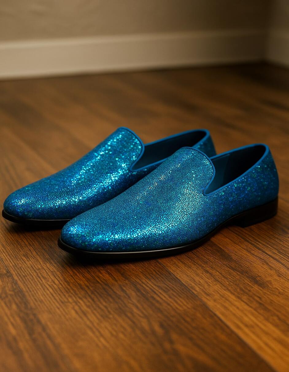 Men's Blue Sequin Glitter Slip-On Loafers