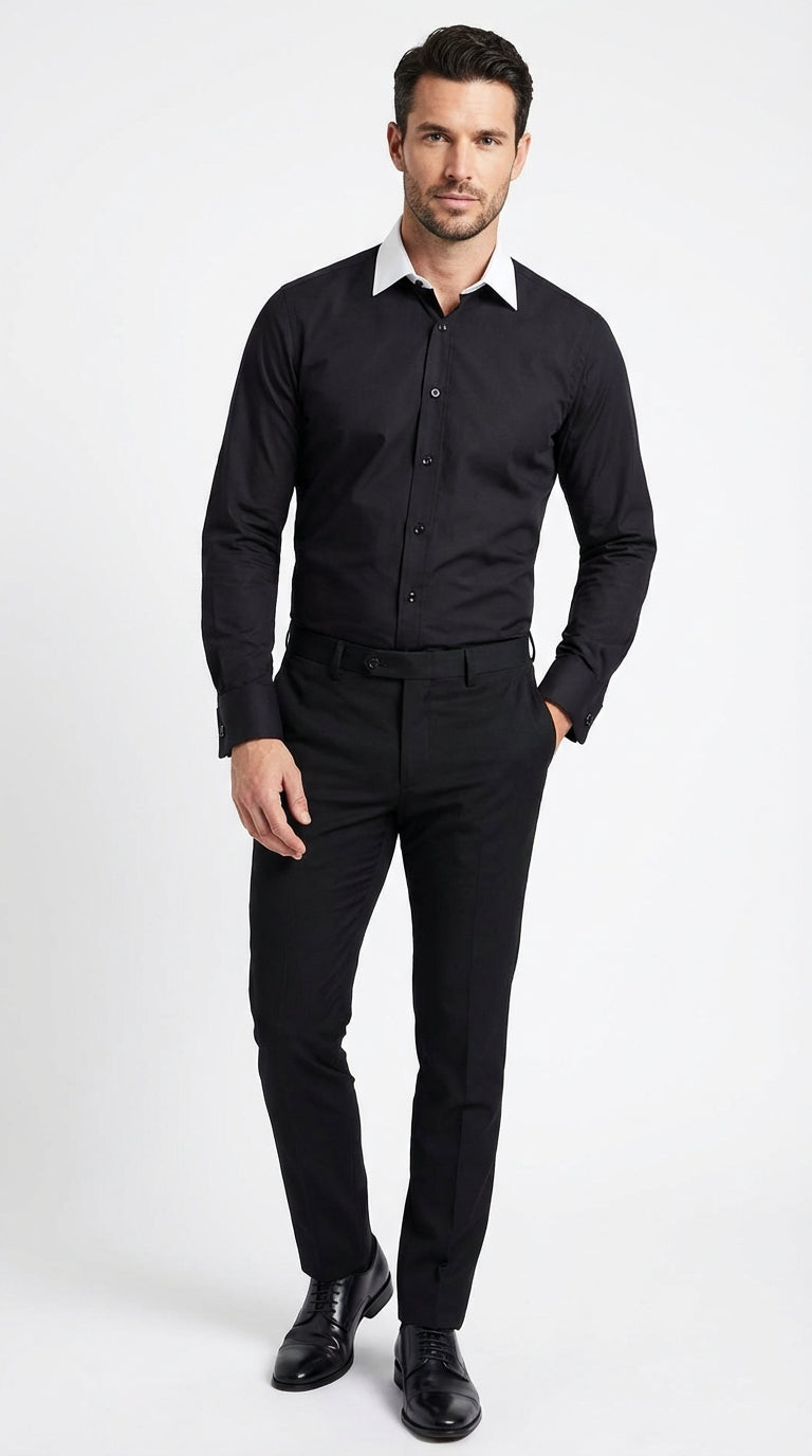 Men’s Black Dress Shirt with White Contrast Collar Men’s Black Dress Shirt with White Contrast Collar