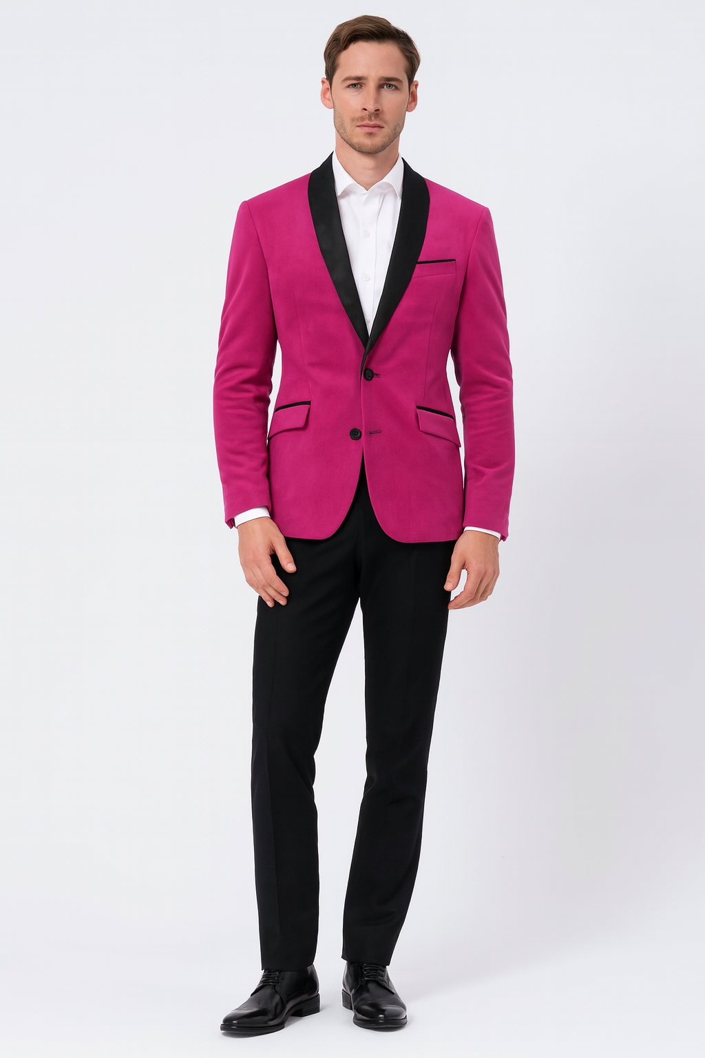 Men’s Fuchsia Tuxedo Blazer with Satin Lapel
