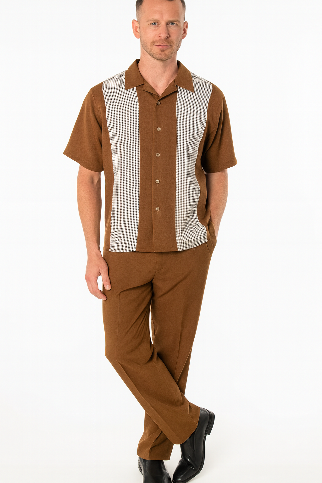 Cognac Tan Two-Piece Shirt and Pants Set