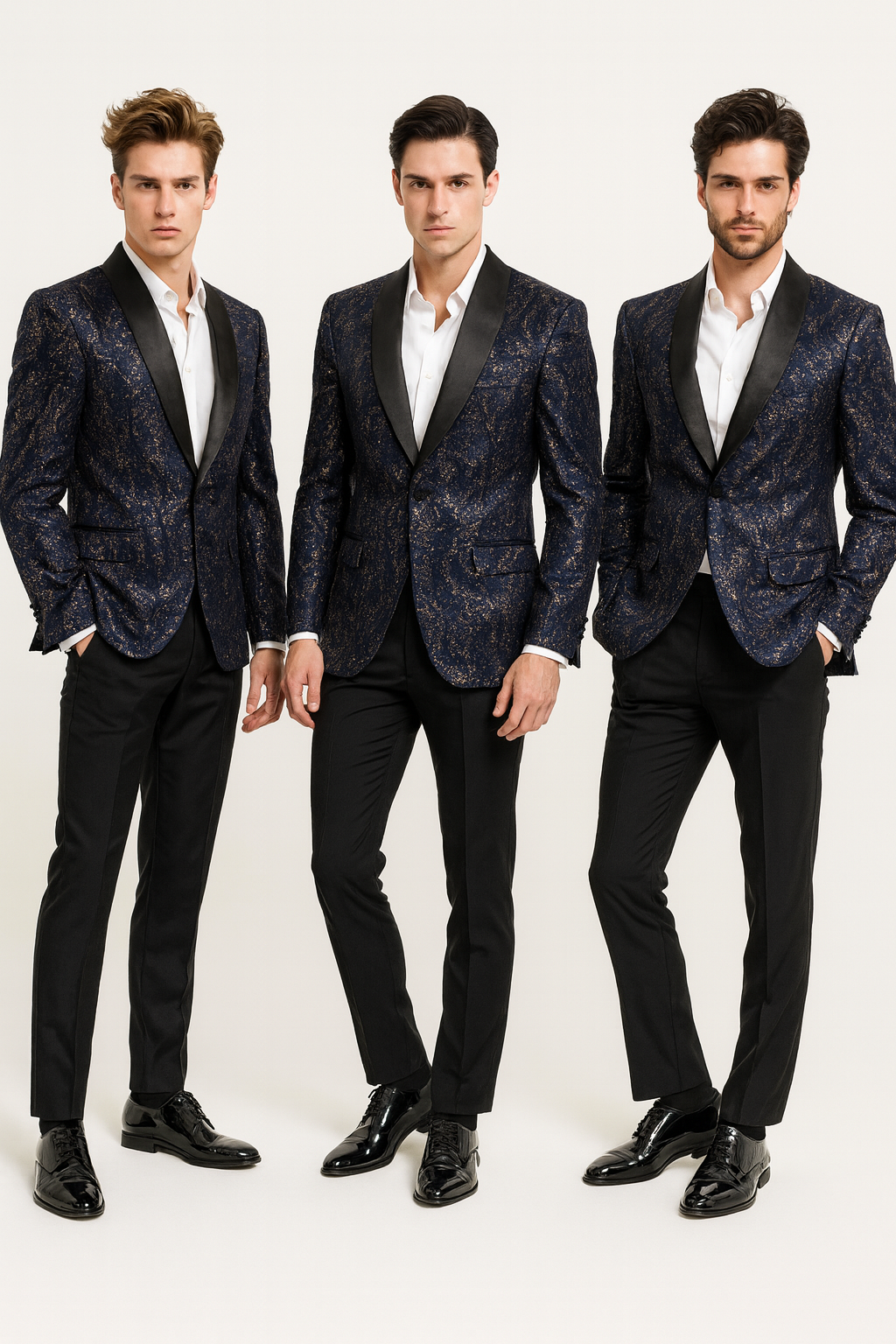 Navy Blue Sequin Tuxedo Jacket with Satin Lapel