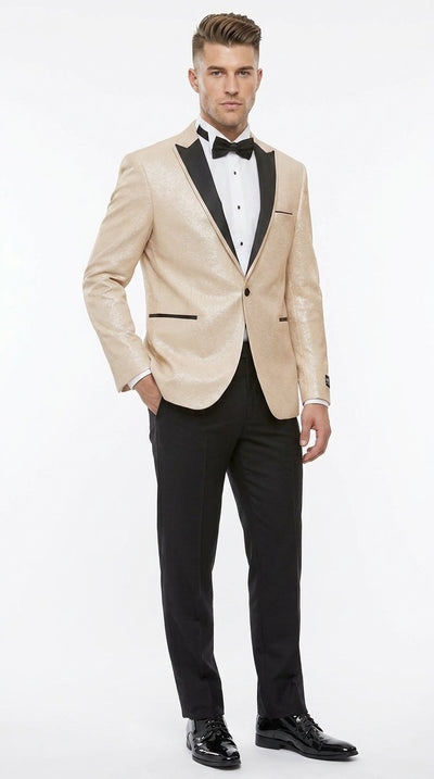 Menβs Gold Blazer with Black Lapel β Elegant Gold Formal Blazer Jacket for Wedding, Prom, Tuxedo in champagne Color