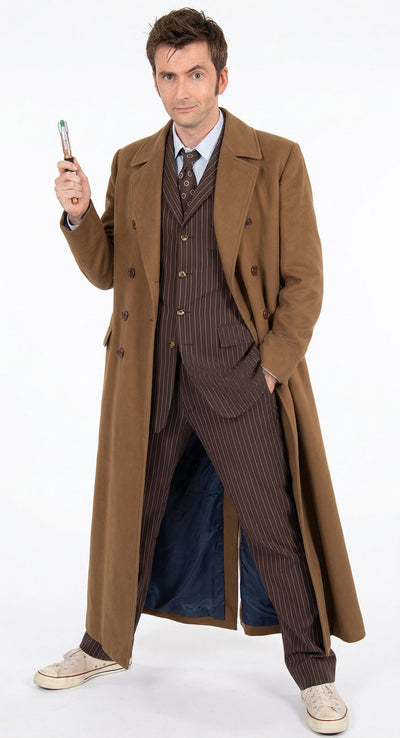 Menβs Brown Cotton Trench Coat Doctor Who 10th Doctor Inspired Long Coat β Classic Gabardina Style Overcoat, Vintage Winter Costume Jacket