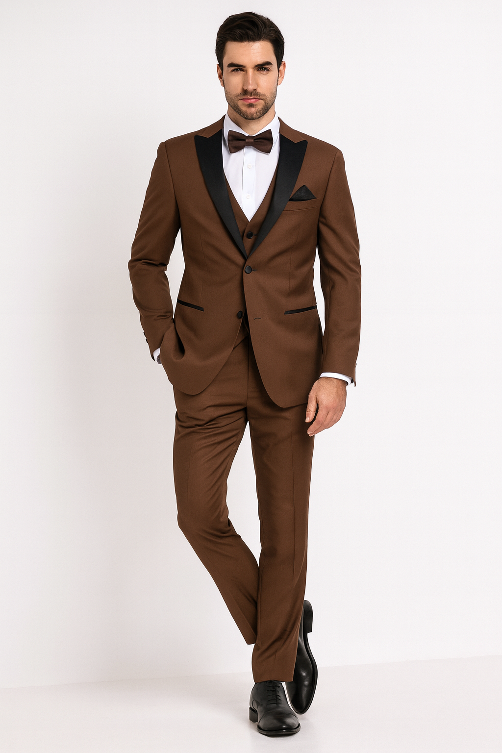 Men’s Light Brown Tuxedo with Black Satin Lapel