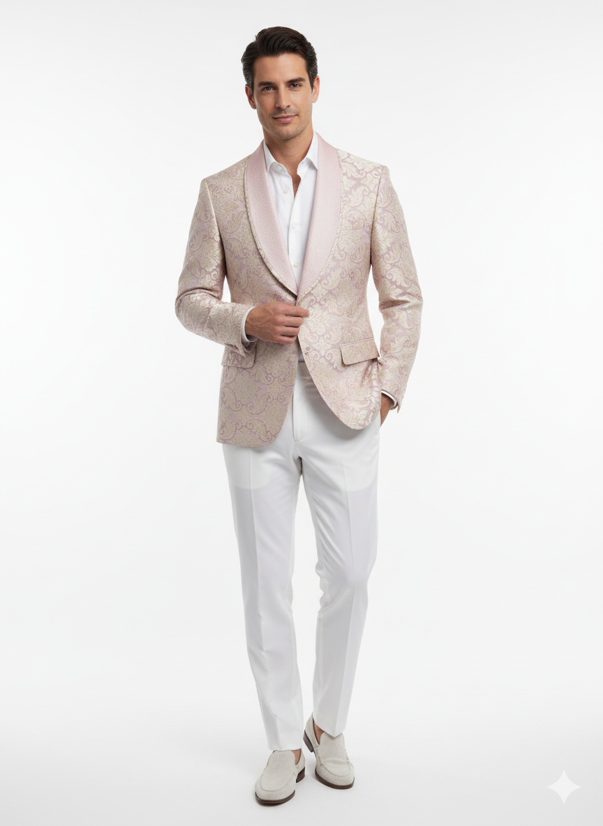 Lavender & Gold Embroidered Tuxedo Blazer