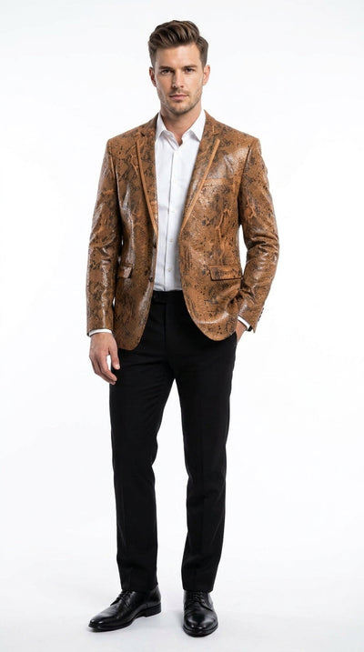 Menβs Brown Snakeskin Pattern Blazer β Stylish Exotic Print Formal Blazer Jacket for Party, Exotic Crocodile Alligator Print