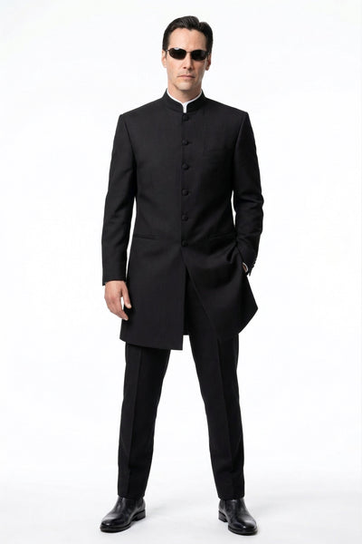 Menβs Black Coat Matrix Keanu Reeves Inspired Long Coat β Classic Mandarin Collar Formal Overcoat, Stylish Winter Trench Coat, Neo Style Jacket
