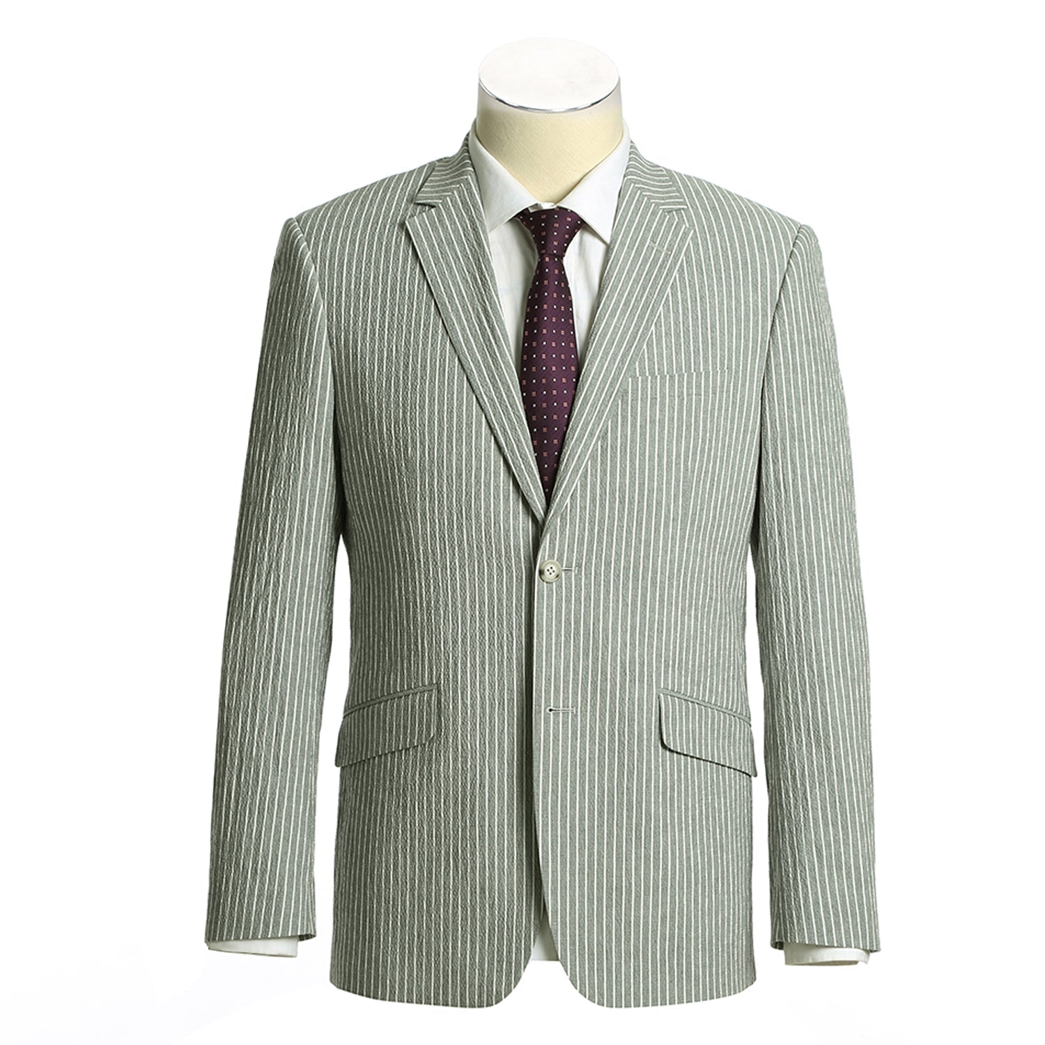 Men's Slim Fit Gray Stripe Cotton Suit with Notch Lapels