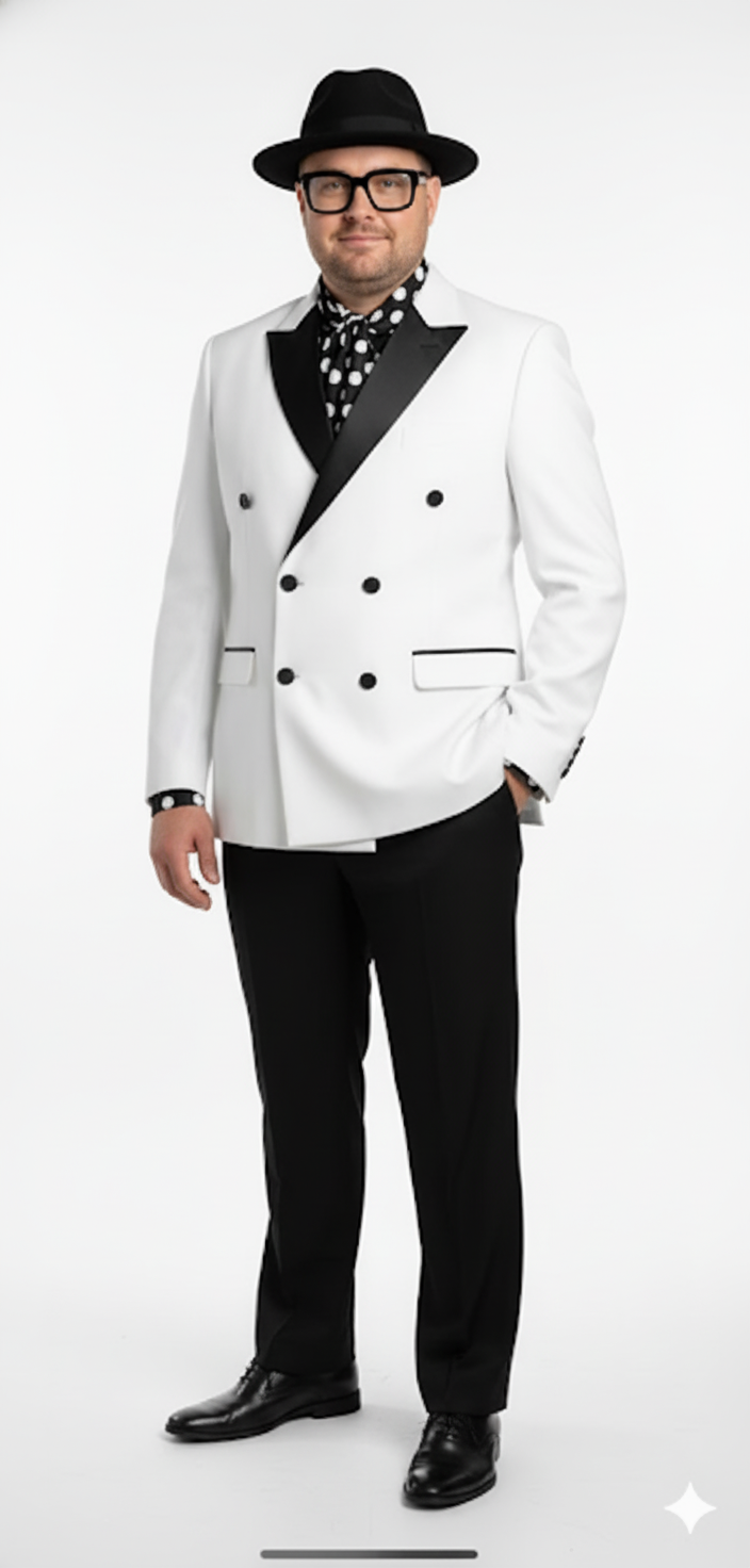 White & Black Double-Breasted Slim Tuxedo