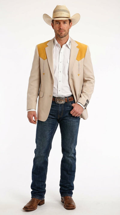 Menβs Beige and Gold Western Cowboy Blazer β Classic Western Style Jacket, Vintage Country Dress in Bone Color