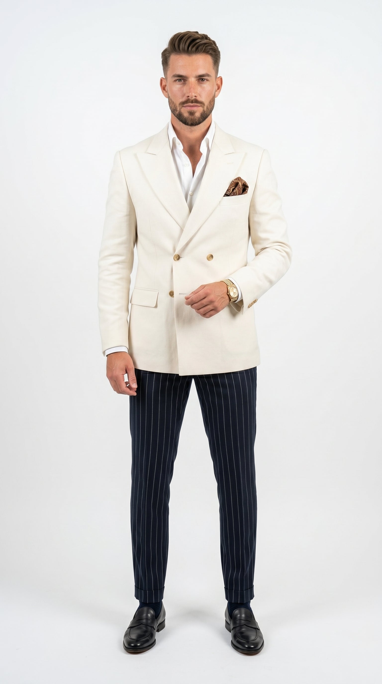 Men’s Ivory Linen Double Breasted Blazer, Lightweight Wedding Dinner Sport Coat Jacket Cream Off White Ivory / 54 Long
