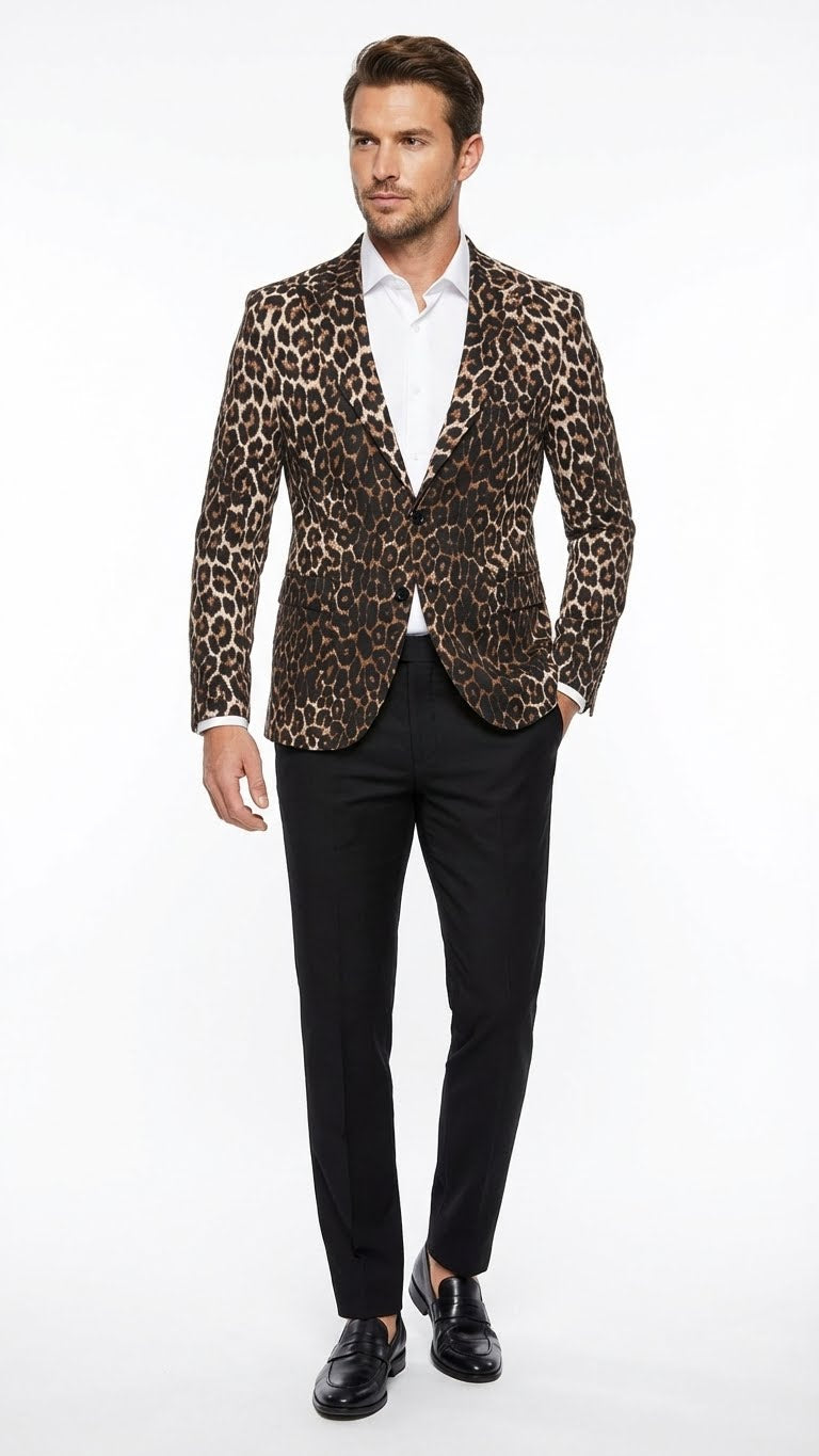 Men’s Leopard Print Blazer – Slim Fit Statement Jacket for Evening, Party, and Fashion Wear