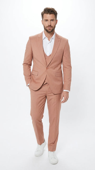 Menβs Peach Light Brown 3 Piece Suit β Wedding & Prom Formal Suit Set, Blazer Pants Double breasted vest