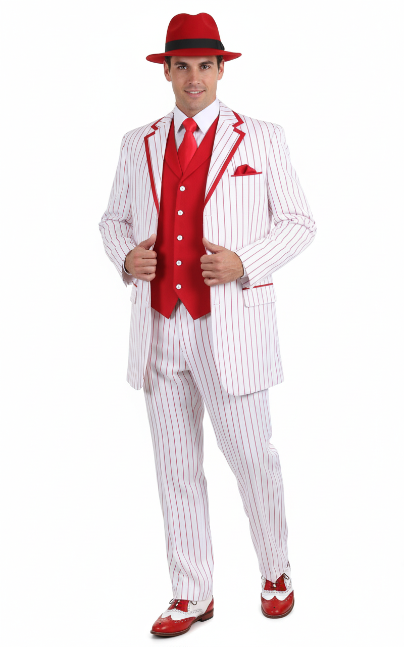 1920s White & Red Pinstripe Zoot Suit Set