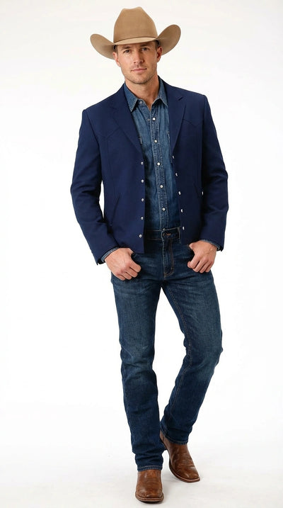 Mens Navy Blue Western Blazer Set β Cowboy Style Jacket and Pants Outfit Classic Country Western Blazer