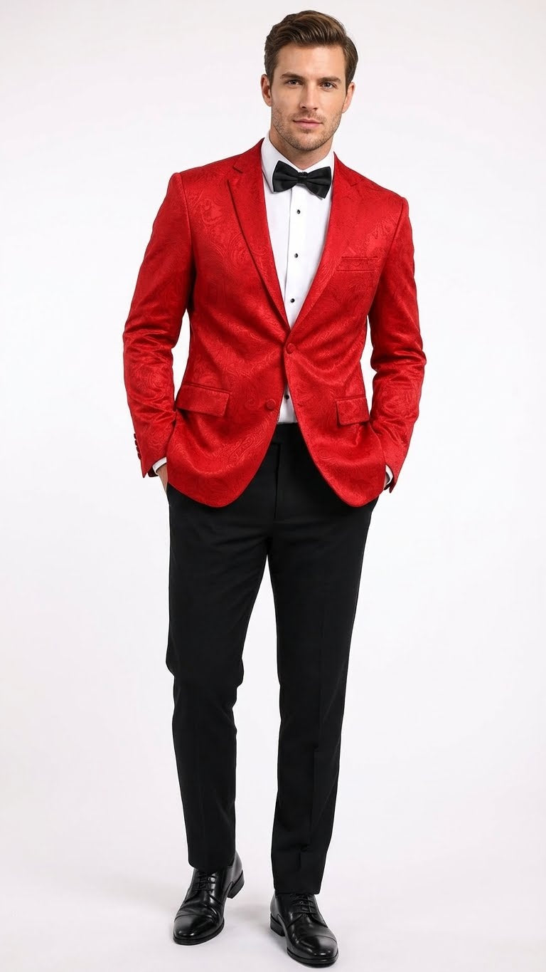 Men’s Red Paisley Velvet Blazer - Christmas new year Sport Coat Jacket - Prom 2026 Collection