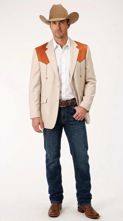 Menβs Tan Beige and Rust Western Cowboy Blazer β Classic Country Style Jacket, Vintage Western Dress Blazer for Men Country Jacket