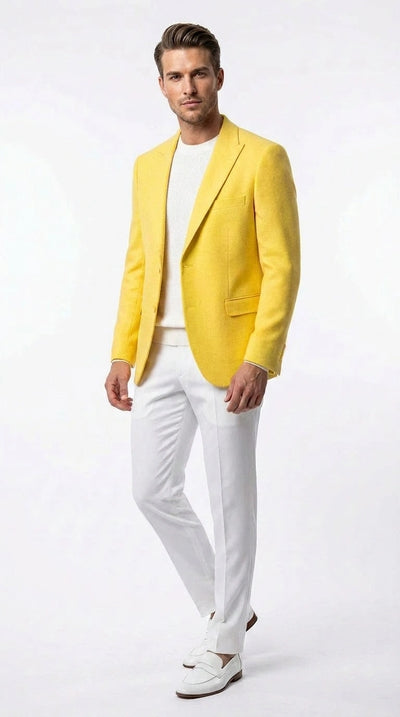 Zacci Brand Menβs Lemon Yellow Blazer Peak Lapel Hopsack Weave β Stylish Formal Blazer Jacket for Wedding, Party, Prom and Smart Casual Wear