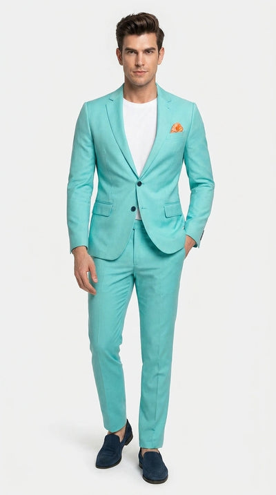 Menβs Turquoise 2 Piece Suit with Jacket and Pants, Formal Wedding Suit for Prom, Parties, Summer Events, and Special Occasions