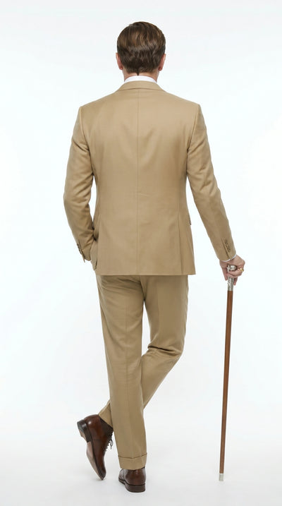 Menβs Khaki 3 Piece Suit with Patterned Vest, Great Gatsby Inspired Formal Suit for Weddings, Mardi Gra in Tan Camel Color
