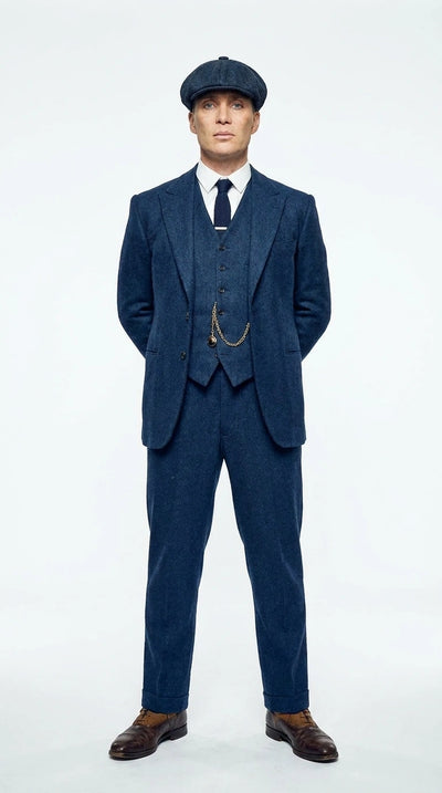 Menβs Blue 3 Piece Suit, Thomas Shelby Inspired Vintage Formal Suit Herringbone Tweed 1920s fabric