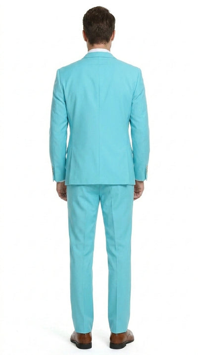 Menβs Aqua Blue 2 Piece 2 Button Suit, Formal Dress Suit for Weddings, Prom, Parties, Summer Events, Turquoise Light blue