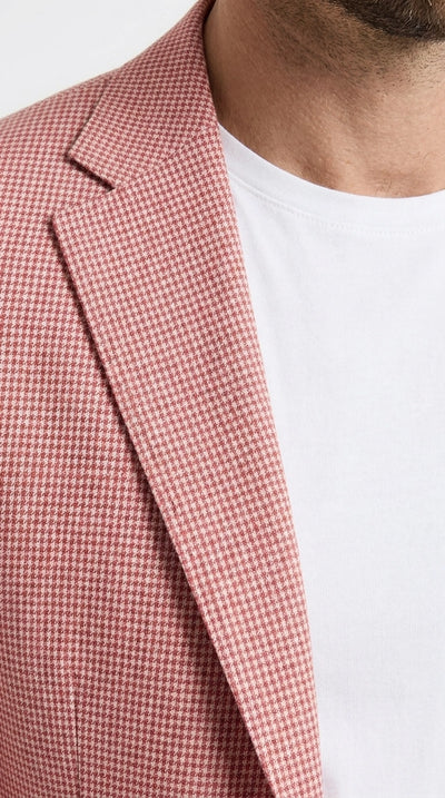 Menβs Red and white Houndstooth Summer Blazer, Lightweight Check Sport Coat for Weddings, Prom, Parties
