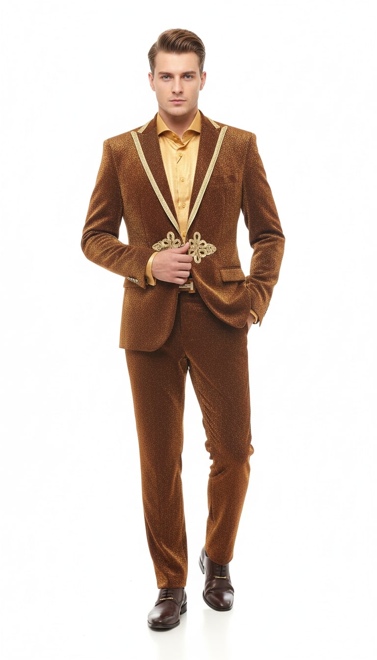 Bronze Shiny Velvet Party & Wedding Suit